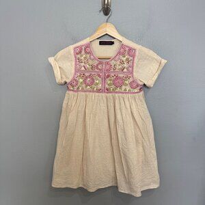 ANTIK BATIK cream & purple embroidered cotton dress size youth 8